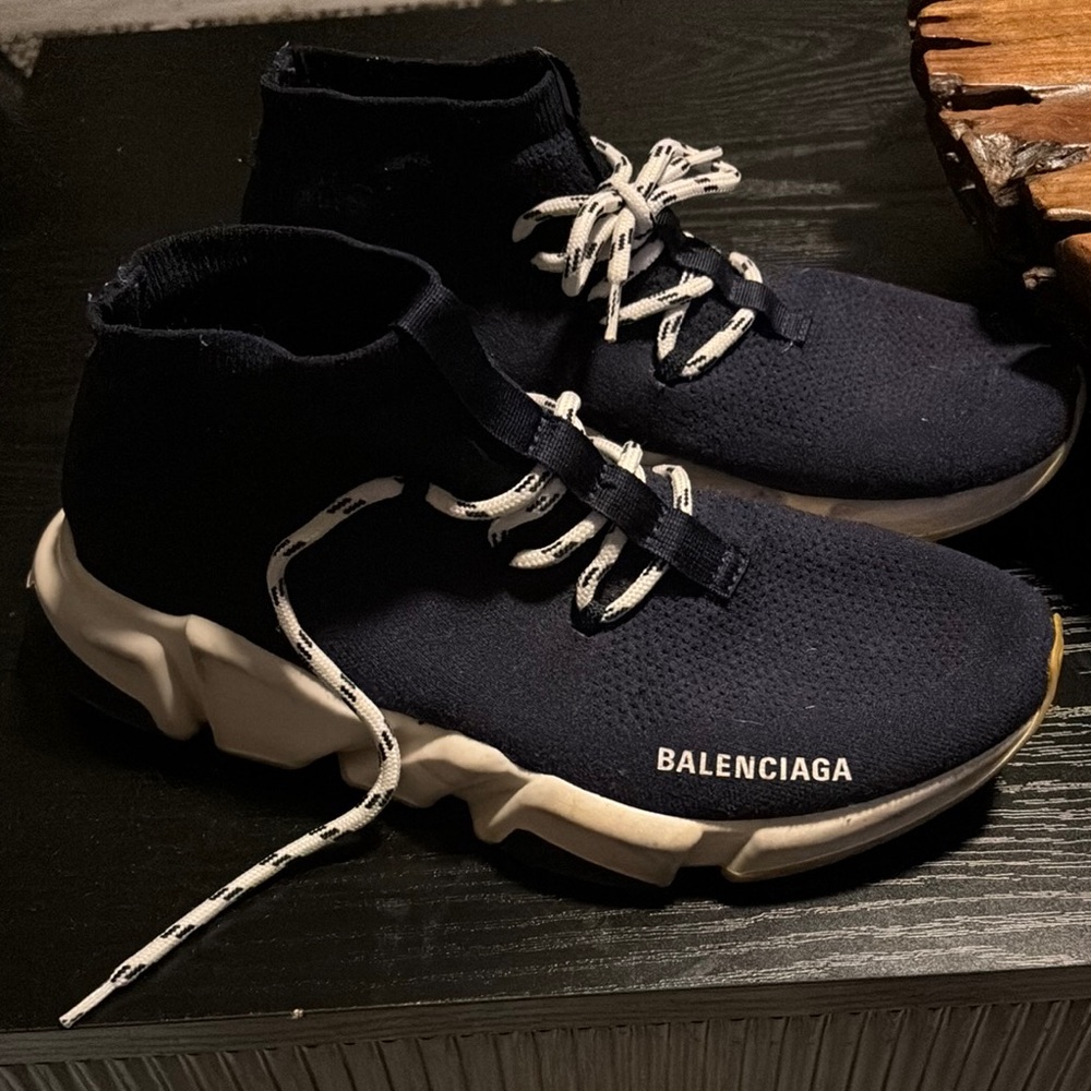 Balenciaga Navy Knit Sneakers